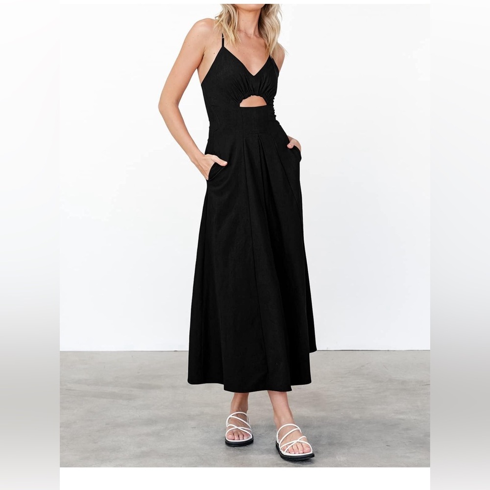 Summer Spaghetti Strap Dresses 2024 Casual Sleeveless V Neck Cutout High Split